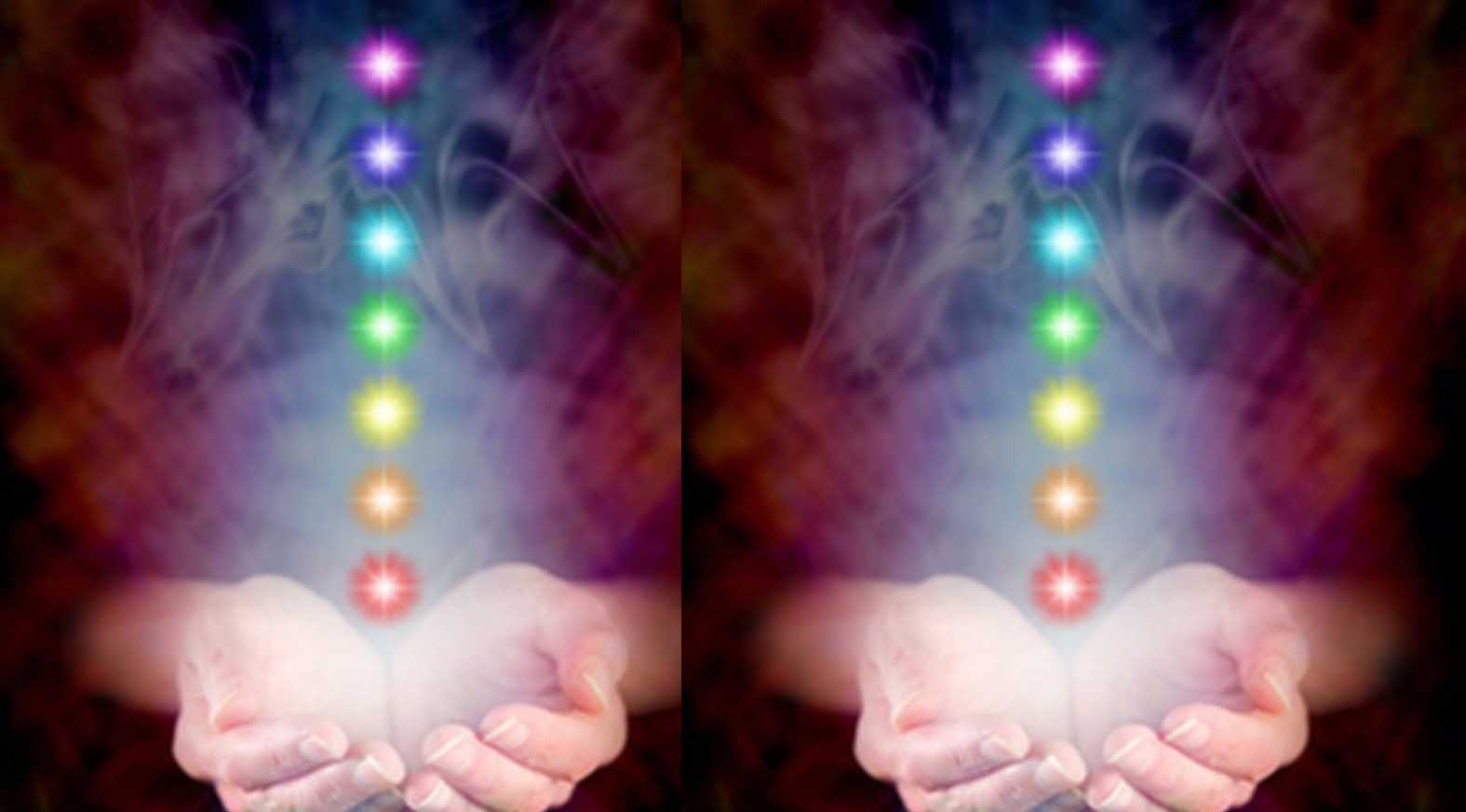 7 chakra colours in our body glowing as light