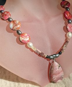 Rhodochrosite Crystal necklace, spiritual and healing properties. rhodochrosite benefits for love, chakra healing pendant crystal necklace