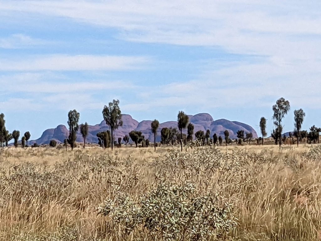 View of Kata Tjuta in the distance while driving through the national park
